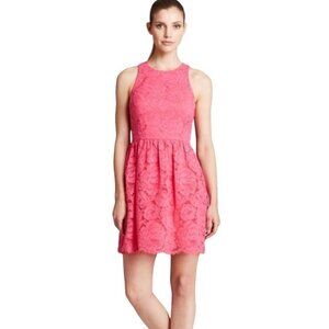 Trina Turk Lace Fit & Flare Sleeveless Dress Zip Up Hot Pink Size 10
